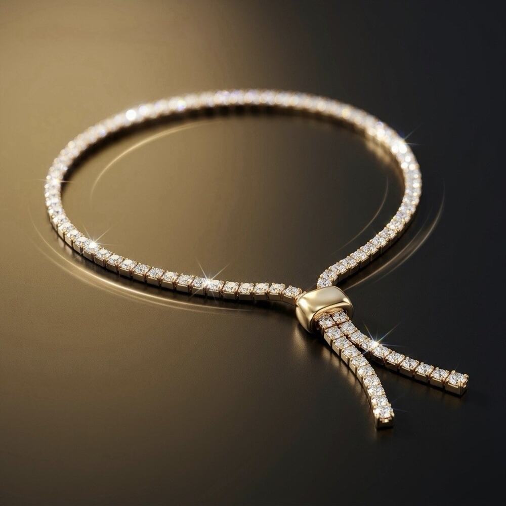 Gold-Tone Adjustable Lariat Bracelet with Clear Stones